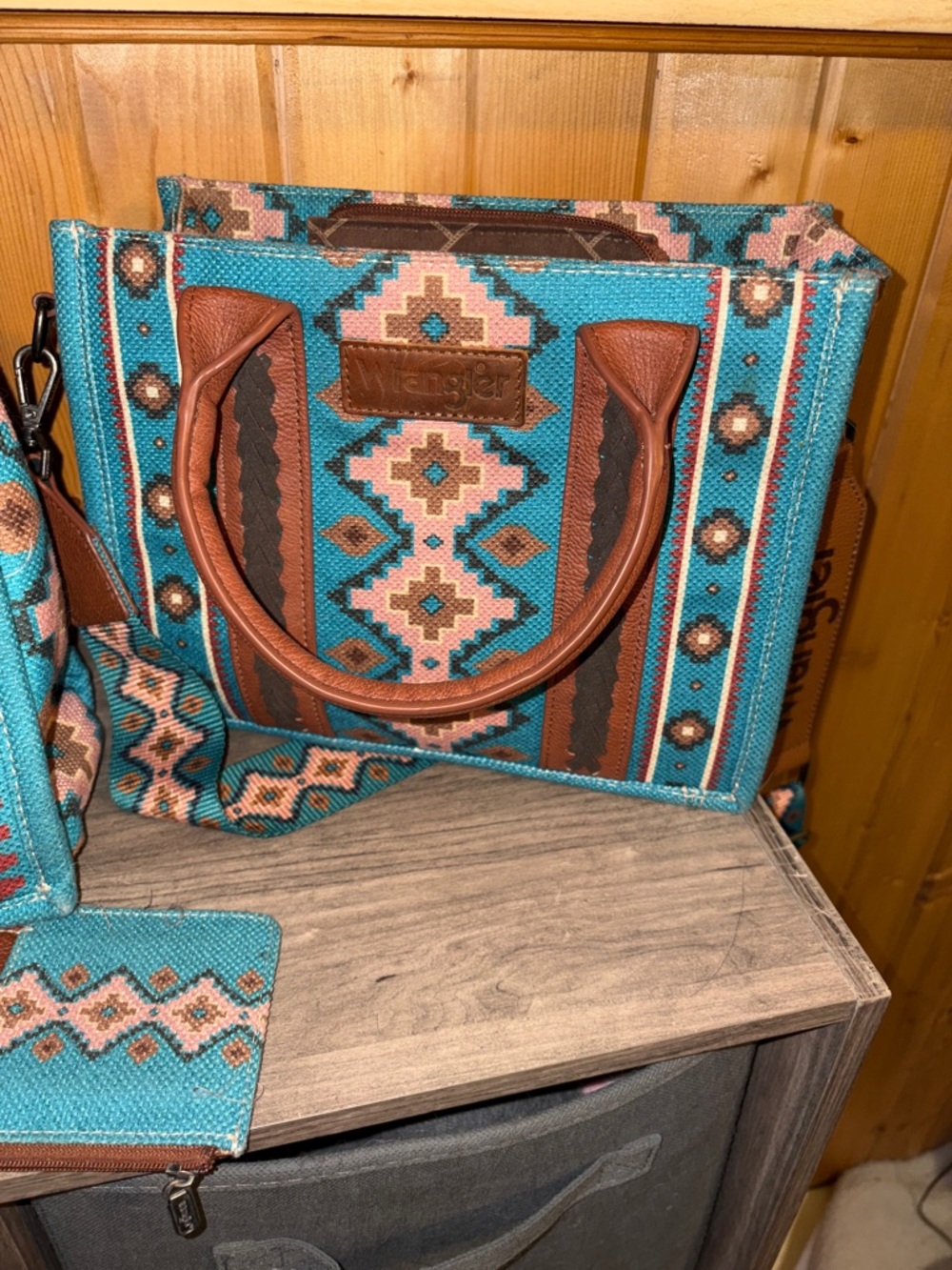 Wrangler Turquoise Pattern Tote and Crossbody Set - Picture 5 of 10